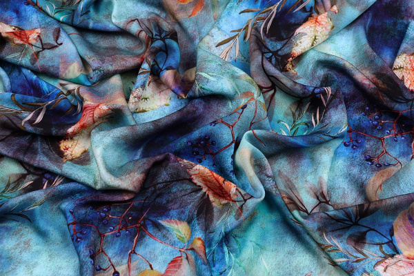 Ткань плательно-блузочная вискоза сатин, Maks Style, вискоза 100%, листья, арт. 1197 D- 24