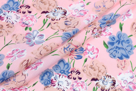 Ткань плательно-блузочная штапель, Maks Style, вискоза 100%, цветочный принт розовый, арт. MS-1237 D-LZD621057 C-4
