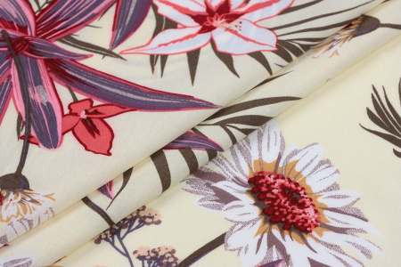 Ткань плательно-блузочная штапель, Maks Style, вискоза 100%, цвет ткани светлый, цветочный принт, арт. MS- 2201 D-32