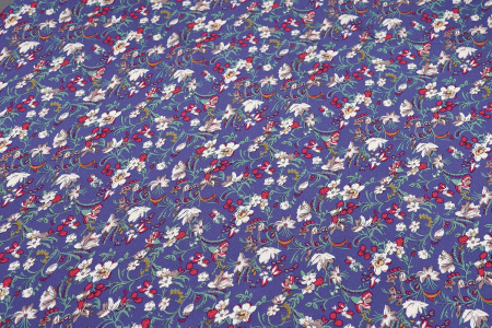 Ткань плательно-блузочная штапель, Maks Style, вискоза 100%, цветочный принт фиолетовый, арт. MS-2201 D-4