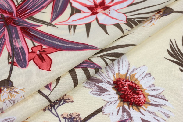 Ткань плательно-блузочная штапель, Maks Style, вискоза 100%, цвет ткани светлый, цветочный принт, арт. MS- 2201 D-32