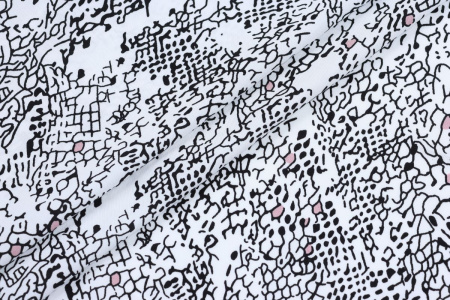 Ткань плательно-блузочная штапель, Maks Style, вискоза 100%, цвет ткани белый, рисунок черный, арт. MS- 2208 D-7 C-1