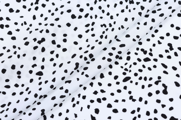 Ткань плательно-блузочная штапель, Maks Style, вискоза 100%, цвет ткани белый, черные камушки, арт. MS- 2208 D-4 C-1