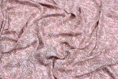 Ткань плательно-блузочная штапель, Maks Style, вискоза 100%, растительный принт розовый, арт. MS-1237 D-LZD621060 C-2