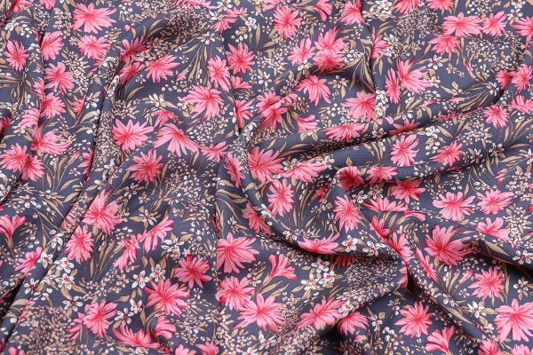 Ткань плательно-блузочная штапель, Maks Style, вискоза 100%, цветочный принт серый, арт. MS-1237 D-LZD621056 С-1