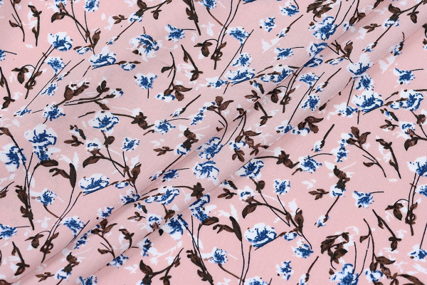 Ткань плательно-блузочная штапель, Maks Style, вискоза 100%, цвет ткани розовый, цветочный принт, арт. MS- 1226 D-31 C-2