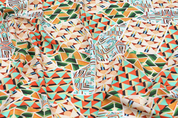 Ткань плательно-блузочная штапель, Maks Style, вискоза 100%, геометрия, ромбы, треугольники, арт. MS- 2202 D- 11