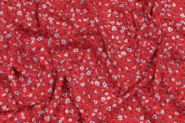 Ткань плательно-блузочная штапель, Maks Style, вискоза 100%, цвет ткани красный, цветочный принт, арт. MS- 2201 D-17