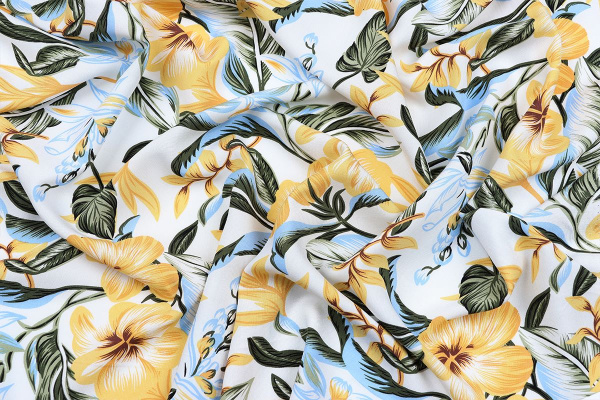 Ткань плательно-блузочная штапель, Maks Style, вискоза 100%, белый цветочный принт, арт. MS-1226 D-26 С-1