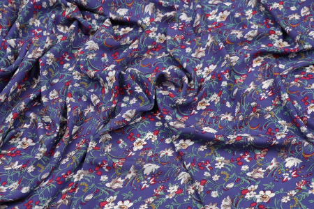Ткань плательно-блузочная штапель, Maks Style, вискоза 100%, цветочный принт фиолетовый, арт. MS-2201 D-4