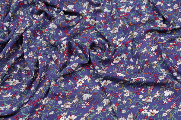 Ткань плательно-блузочная штапель, Maks Style, вискоза 100%, цветочный принт фиолетовый, арт. MS-2201 D-4