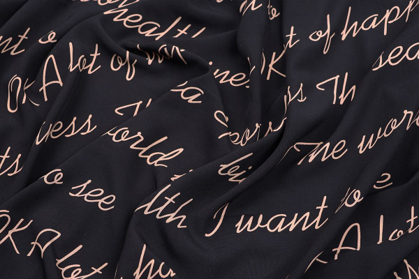 Ткань плательно-блузочная штапель, Maks Style, вискоза 100%, цвет ткани черный, слова, арт. MS- 1226 D-25 C-3