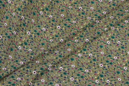 Ткань плательно-блузочная штапель, Maks Style, вискоза 100%, цвет ткани оливкой, мелкие цветы, арт. MS- 1226 D-33 C-1