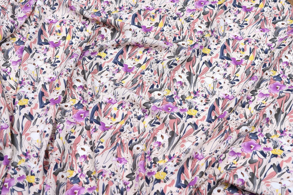 Ткань плательно-блузочная штапель, Maks Style, вискоза 100%, цвет ткани бежевый, цветочный принт, арт. MS- 2208 D-11 C-2