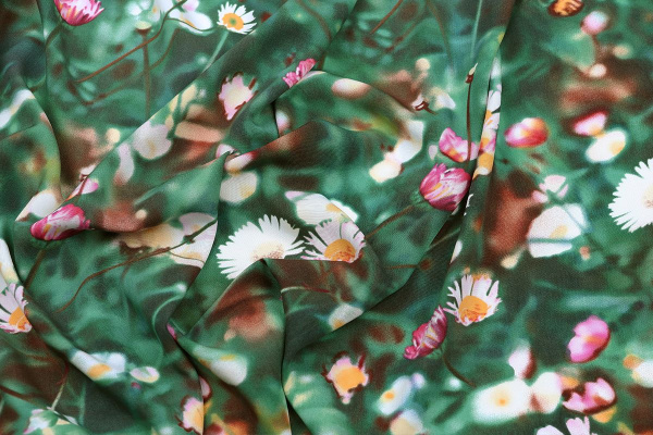 Ткань плательно-блузочная штапель, Maks Style, вискоза 100%, цветы на зеленом фоне, арт. MS- 1215 D- 8