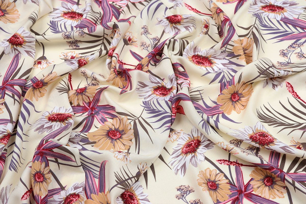 Ткань плательно-блузочная штапель, Maks Style, вискоза 100%, цвет ткани светлый, цветочный принт, арт. MS- 2201 D-32