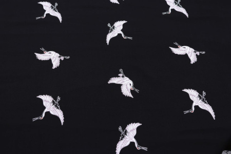 Ткань плательно-блузочная штапель, Maks Style, вискоза 100%, цвет ткани черный, аисты, арт. MS- 1226 D-21 C-2