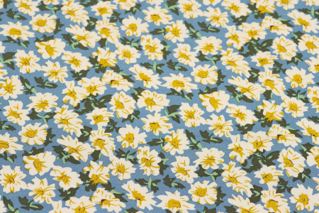 Ткань плательно-блузочная штапель, Maks Style, вискоза 100%, цветочный принт голубой, арт. MS- 2201 D-5