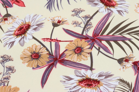 Ткань плательно-блузочная штапель, Maks Style, вискоза 100%, цвет ткани светлый, цветочный принт, арт. MS- 2201 D-32