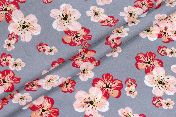 Ткань плательно-блузочная штапель, Maks Style, вискоза 100%, цветочный принт серый, арт. MS-2202 D-LZD621062 C-3