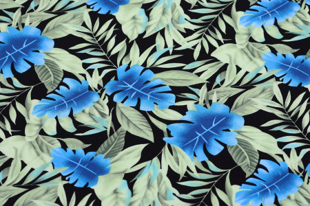 Ткань плательно-блузочная штапель, Maks Style, вискоза 100%, листья, цветочный принт, арт. MS- 1226 D-24 C-2