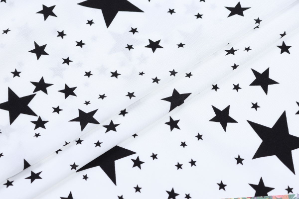 Ткань плательно-блузочная штапель, Maks Style, вискоза 100%, цвет ткани белый, звезды, арт. MS- 1146 D-25 C-1