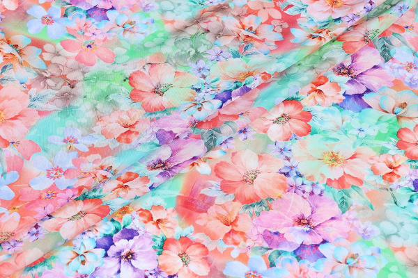 Ткань плательно-блузочная штапель, Maks Style, вискоза 100%, цветочный принт, арт. MS- 2202 D- 12