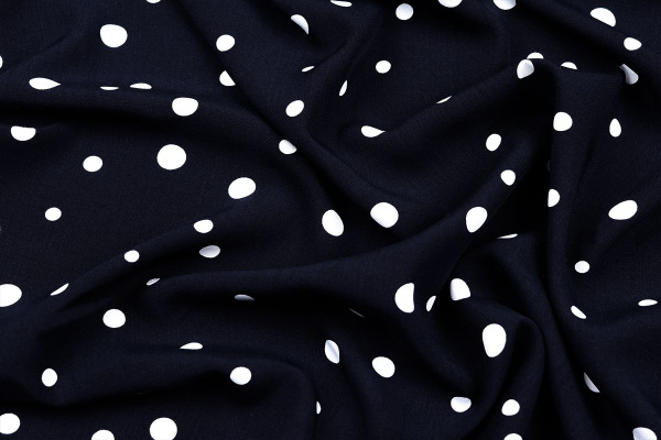 Ткань плательно-блузочная штапель, Maks Style, вискоза 100%, черный принт горох, арт. MS- 1146 D-31 C-3