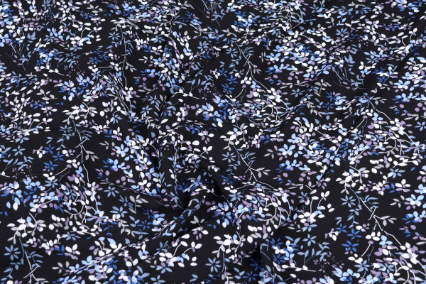 Ткань плательно-блузочная штапель, Maks Style, вискоза 100%, цвет ткани черный, рисунок цветы, арт. MS- 2208 D-10 C-1