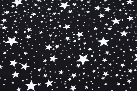 Ткань плательно-блузочная штапель, Maks Style, вискоза 100%, цвет ткани черный, звезды, арт. MS- 1146 D-25 C-2