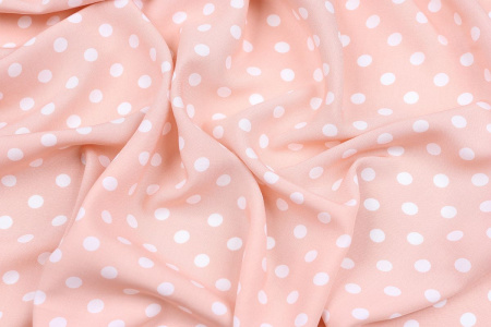 Ткань плательно-блузочная штапель, Maks Style, вискоза 100%, персиковый принт горох, арт. 1105 D-18