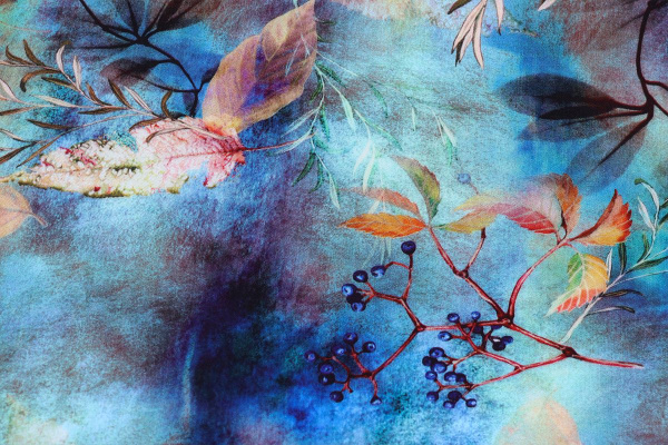 Ткань плательно-блузочная вискоза сатин, Maks Style, вискоза 100%, листья, арт. 1197 D- 24