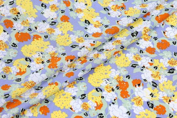 Ткань плательно-блузочная штапель, Maks Style, вискоза 100%, цветочный принт голубой, арт. MS-1237 D-LZD621077 С-2