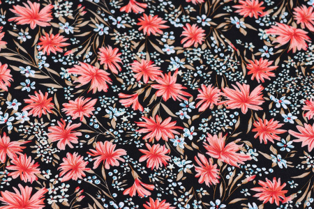 Ткань плательно-блузочная штапель, Maks Style, вискоза 100%, цветочный принт черный, арт. MS-1237 D-LZD621056 С-2