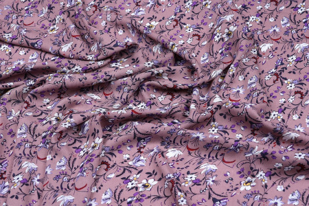 Ткань плательно-блузочная штапель, Maks Style, вискоза 100%, цветочный принт сиреневый, арт. MS-1197 D-32