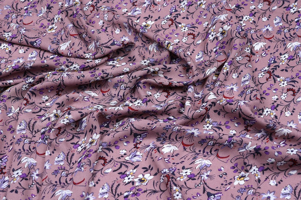 Ткань плательно-блузочная штапель, Maks Style, вискоза 100%, цветочный принт сиреневый, арт. MS-1197 D-32