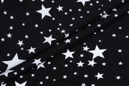 Ткань плательно-блузочная штапель, Maks Style, вискоза 100%, цвет ткани черный, звезды, арт. MS- 1146 D-25 C-2