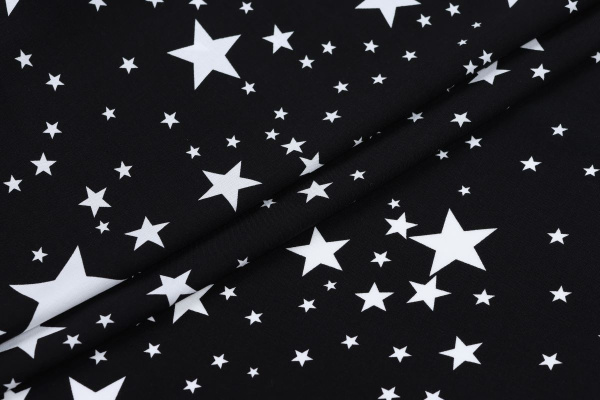 Ткань плательно-блузочная штапель, Maks Style, вискоза 100%, цвет ткани черный, звезды, арт. MS- 1146 D-25 C-2
