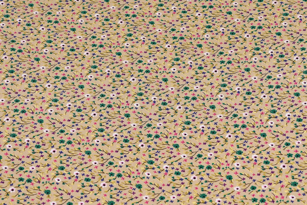 Ткань плательно-блузочная штапель, Maks Style, вискоза 100%, цвет ткани бежевый, мелкие цветы, арт. MS- 1226 D-33 C-4