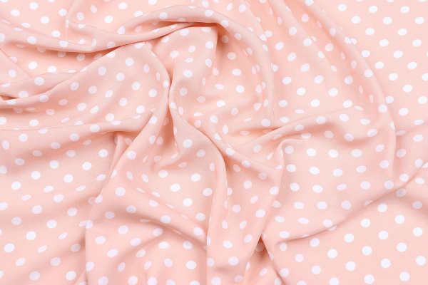 Ткань плательно-блузочная штапель, Maks Style, вискоза 100%, персиковый принт горох, арт. 1105 D-18