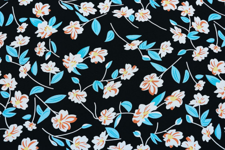 Ткань плательно-блузочная штапель, Maks Style, вискоза 100%, цвет ткани черный, рисунок цветы, арт. MS- 1226 C-2