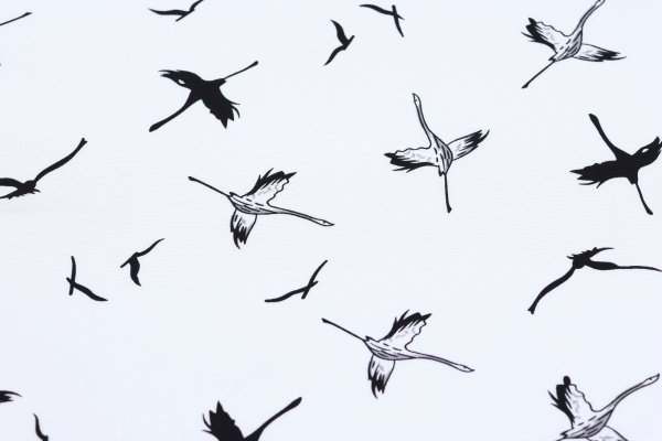 Ткань плательно-блузочная штапель, Maks Style, вискоза 100%, цвет ткани белый, журавли, арт. MS- 2215 D-1 C-1