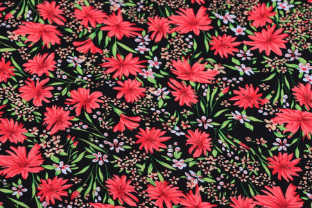 Ткань плательно-блузочная штапель, Maks Style, вискоза 100%, цветочный принт черный, арт. MS-1237 D-LZD621056 С-3