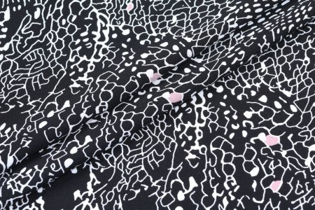 Ткань плательно-блузочная штапель, Maks Style, вискоза 100%, цвет ткани черный, рисунок белый, арт. MS- 2208 D-7 C-2