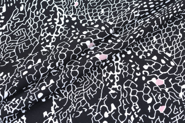 Ткань плательно-блузочная штапель, Maks Style, вискоза 100%, цвет ткани черный, рисунок белый, арт. MS- 2208 D-7 C-2