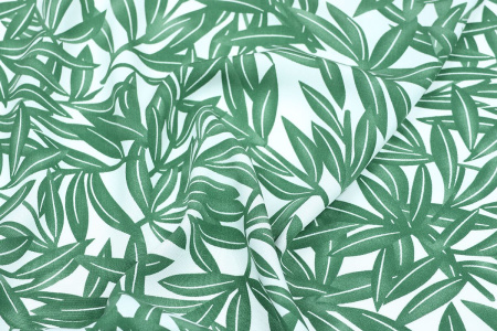 Ткань плательно-блузочная штапель, Maks Style, вискоза 100%, цвет ткани белый, рисунок листья, арт. MS- 2208 D-8 C-1