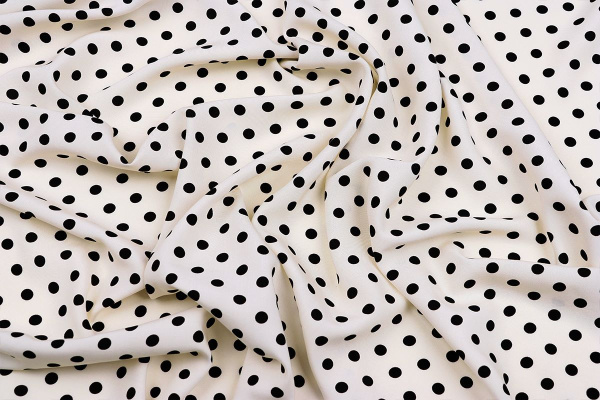 Ткань плательно-блузочная штапель, Maks Style, вискоза 100%, молочный принт горох, арт. MS- 1146 D-28 С-7