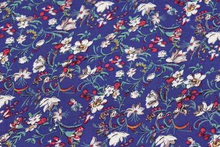 Ткань плательно-блузочная штапель, Maks Style, вискоза 100%, цветочный принт синий, арт. MS-1197 D-31