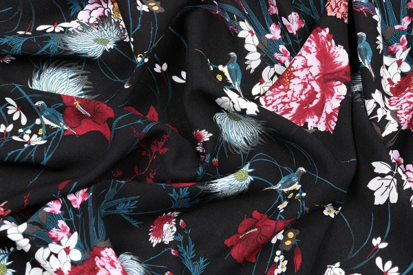 Ткань плательно-блузочная штапель, Maks Style, вискоза 100%, цветочный принт, арт. 3020 D-9 С-3