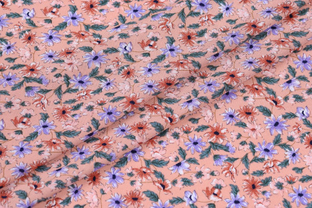 Ткань плательно-блузочная штапель, Maks Style, вискоза 100%, цветочный принт коралловый, арт. MS-1173 D-33